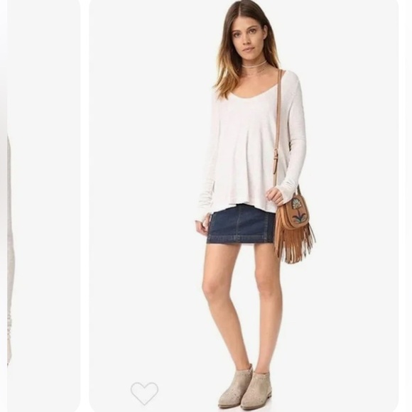 FREE PEOPLE WE THE FREE Malibu thermal top Long Sleeve Raw Hem beige Henley, M - Picture 2 of 6